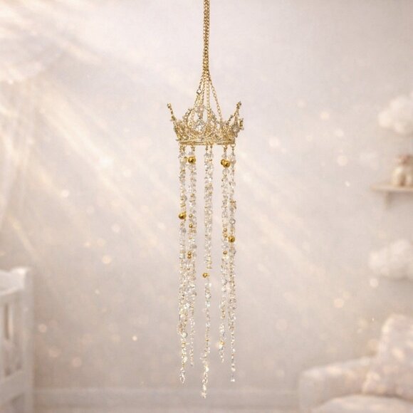 Reimagined Other - Crown Princess Crystal Suncatcher Gold Pearl Rhinestone 19 Handmade